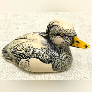 Comoy’s of London Etched Scrimshaw Faux Ivory Tufted Duck Figure Signed England